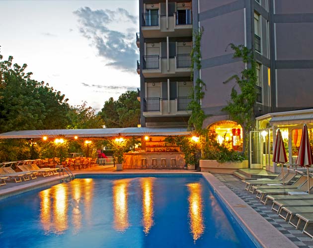 The swimming pool at sunset